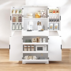 Fluted Pantry Cabinet with Keyboard Drawers & Door Spice Racks, Tall Freestanding Storage Cupboard with Adjustable Shelf for Kitchen, Dining Room - 1 of 4