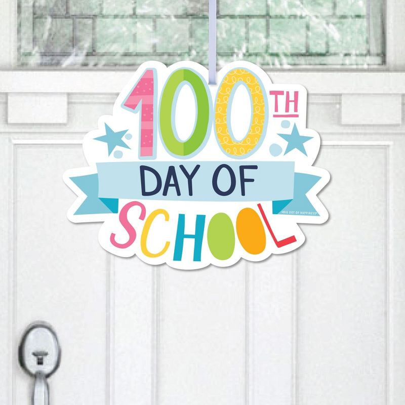 Big Dot of Happiness Happy 100th Day of School - Hanging Porch 100 Days Party Outdoor Decorations - Front Door Decor - 1 Piece Sign, 1 of 9