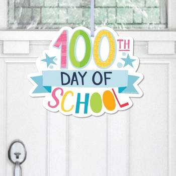 Big Dot of Happiness Happy 100th Day of School - Hanging Porch 100 Days Party Outdoor Decorations - Front Door Decor - 1 Piece Sign