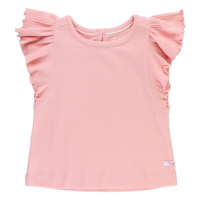 Image of RuffleButts Pink Butterfly Sleeve Top, Pink, 12-18 Months