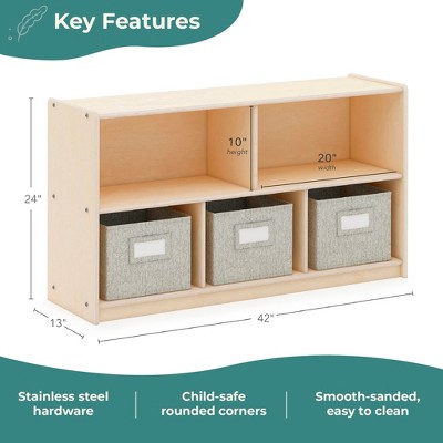 Natural Birch 2-Shelf Kids Storage Unit with Bins