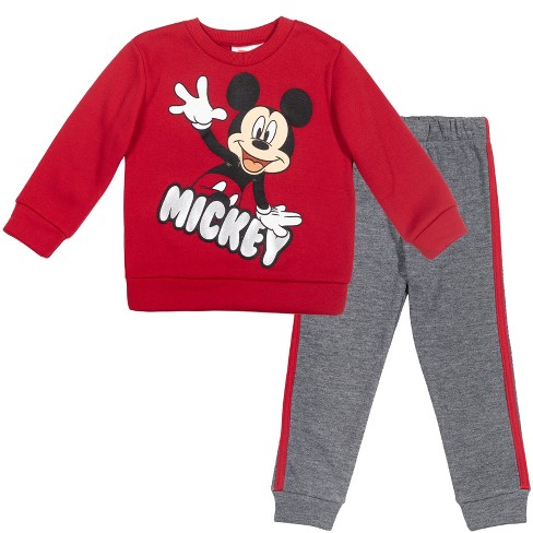 Disney Mickey Mouse Toddler Boys 2 Piece Set: Pullover Sweatshirt Jogger  Pants Red/Gray 3T