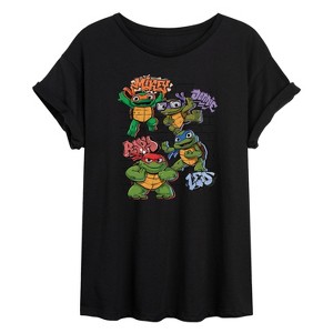 Women's - Teenage Mutant Ninja Turtles Mutant Mayhem - Leo and Brothers Kid Turtles Oversized Graphic T-Shirt - 1 of 4