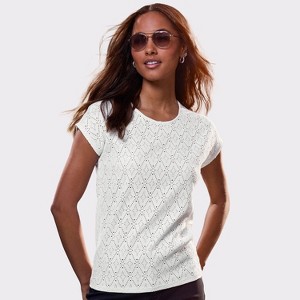 Women's Open Knit Short Sleeve Top - LASCANA - 1 of 4
