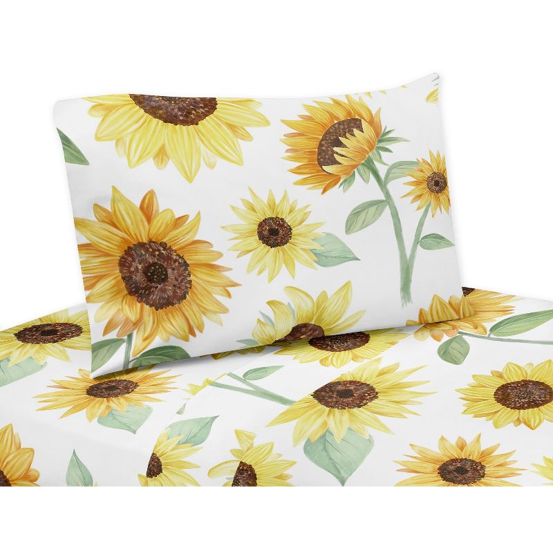 Sweet Jojo Designs Kids Twin Sheet Set Sunflower Yellow Green and Brown 3pc, 1 of 5