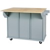 Maliang Kitchen Cart with Rubber wood Drop-Leaf Countertop, Kitchen Island on 5 Wheels with Storage Cabinet and 3 Drawers - 2 of 4