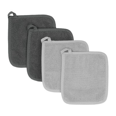 John Ritzenthaler Co. Ritz Variety 4-Pack Terry Pot Holder Set, Titanium/Graphite