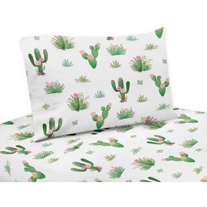 Sweet Jojo Designs Kids' Queen Sheet Set Cactus Floral Pink and Green 4pc - 1 of 3