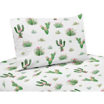 Sweet Jojo Designs Kids' Queen Sheet Set Cactus Floral Pink and Green 4pc
