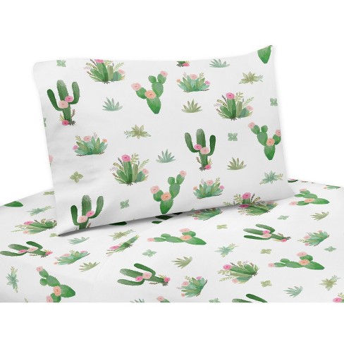 Sweet Jojo Designs Kids' Queen Sheet Set Cactus Floral Pink and Green 4pc - image 1 of 3