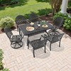 7-Piece Cast Aluminum Patio Dining Set with Rectangle Table, 2 swivel chairs and 4 fixed dining chairs, Red Cushions and Umbrella Hole - 4 of 4