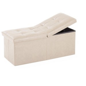 Itopfox Folding Ottoman Storage Bench with Flipping Lid, Small Foot Rest Stool for Bedroom, Living Room, Entryway in Faux Leather Ivory - 1 of 4