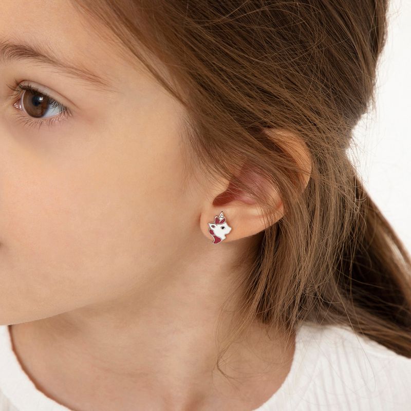 Girl's Happy Unicorn Screw Back Sterling Silver Earrings - In Season Jewelry, 4 of 9