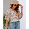 Women's 3/4 Sleeve Tunic Tops Casual V Neck Dress Shirts Floral Printed Loose Fit Pleated Blouses - 3 of 4