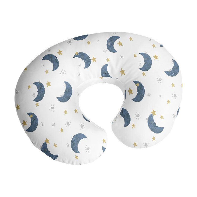 Sweet Jojo Designs Gender Neutral Support Nursing Pillow Cover (Pillow Not Included) Bear and Moon Blue Gold and White, 1 of 6
