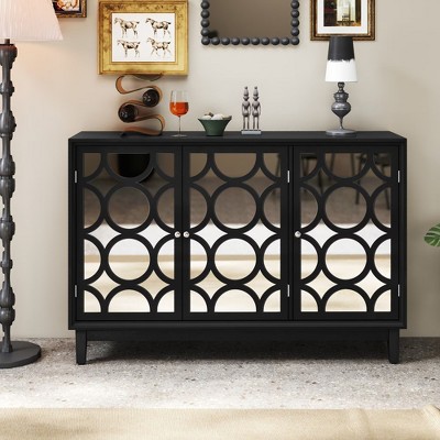 Syemin Decorative Storage Cabinet with 3 Mirror Doors Storage Sideboard, Suitable for Living Room, Entrance and Kitchen Dining Room,