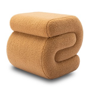 FURNIinspire Ottomans And Benches S Shape Teddy Fabric Ottoman Makeup Stool Footstool, Small Ottoman for Living Room, Brown, 19.3"*18.1"*18.1" - 1 of 4