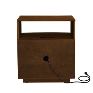 Lirago Mid Century Modern Nightstand with Charging Station 2 Solid Wood Drawers Open Shelf Walnut Brown 25.5"H x 22.75"W x 15.75"D - 1 of 4