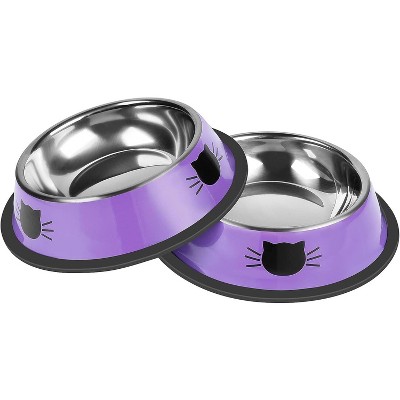2 Pcs Non-Slip Stainless Steel Small Cat Food Bowls - Unbreakable, 7 Oz, Removable Rubber Base, Easy to Clean, Lovely Color