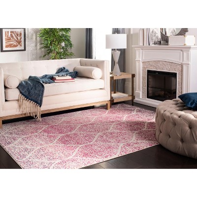 Madison Cream and Fuchsia Square Synthetic Area Rug