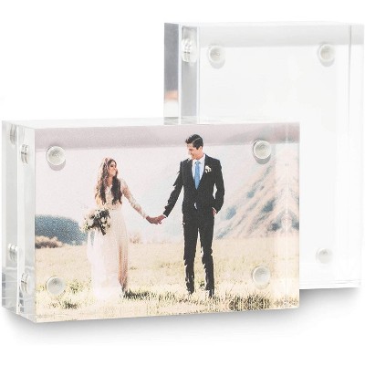 2-Pack Magnetic Acrylic Plastic Picture Photo Frames Holder 2x3 Crystal Clear for Tabletop Desktop