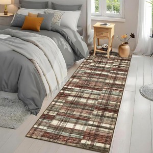 Striped Geometric Washable Runner Rug - Stain Resistant, Non-Slip Backing, Low Pile - For Hallway, Laundry, Bedroom - 1 of 4