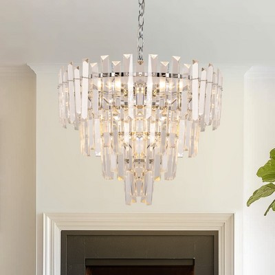 DORESshop 6-Light KD  Crystal Chandelier with Chrome Finish and 3-Layer Crystal Shade for Kitchen Dining Room Living Room Bedroom No Bulbs Included