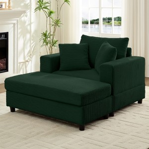Mjkone Corduroy Comfy Chaise Lounge Deep Seat Sleeper Sofa Chair with Storage Ottoman,Upholstered Single/Loveseat Sofa - 1 of 4