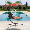 72.83'' Orange Hanging Chaise Lounger with Removable Canopy, Outdoor Swing Chair with Built-in Pillow - 3 of 4