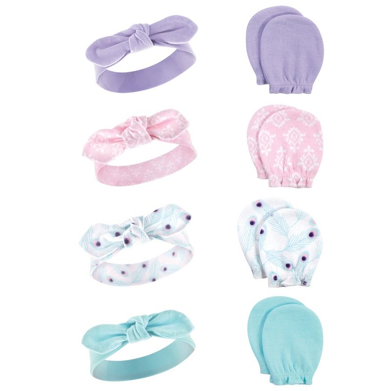 Hudson Baby Infant Girl 16Pc Headband and Scratch Mitten Set, Peacock, 0-6 Months, 2 of 3
