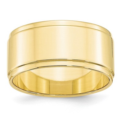 Black Bow Jewelry 10mm 10K White or Yellow Gold Flat Ridged Edge Standard Fit Band