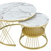 NicBex Coffee Tables for Living Room �19.6" Round Coffee Table Set of 2 Modern Fluted 2 Side Table Set with Drawers and Golden Legs, White+Gold - 3 of 4
