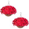 2Pcs Artificial Hanging Geraniums Plant with Brown Basket, 12 Pcs Geraniums Flowers for Christmas, Front Porch, Garden, Patio, Home Decor - 2 of 4