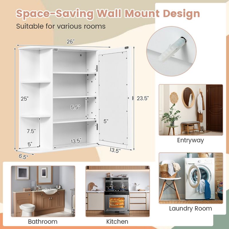 Costway Multipurpose Wall Surface Bathroom Storage Medicine Cabinet Mirror, 3 of 11