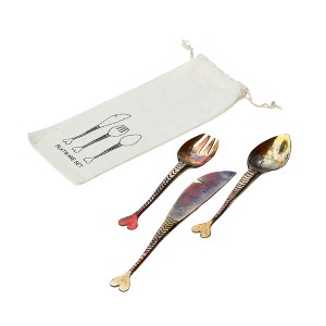 Storied Home Hand Forged Copper Appetizer Cutlery, Set of 3 in Printed Drawstring Bag, Burnt Finish - 1 of 4