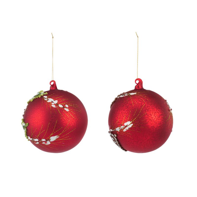 DEMDACO Oversized Red Holly Blown Glass Ornaments - 2 Assorted, 5 of 6