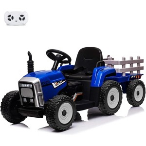 Garvee 12V Kids Electric Tractor with Trailer Remote Control 7-LED Lights MP3 Player and EVA Tires - 1 of 4