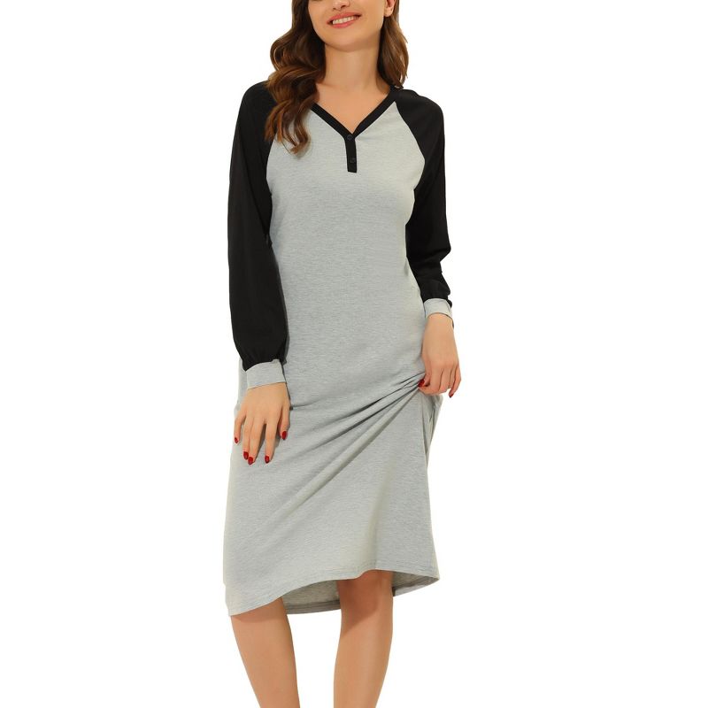 cheibear Women's Long Sleeves with Side Pockets Pajama Dress, 2 of 6
