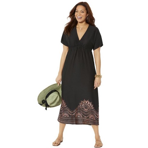 Swimsuits For All Women's Plus Size Kate V-neck Cover Up Maxi Dress -  14/16, Black : Target