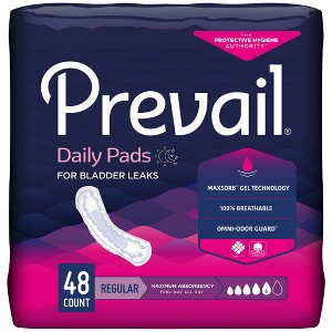 Prevail Daily Pads Female Incontinent Pad Regular Length 11" L PV-916/1, Maximum, 192 Ct - 1 of 3