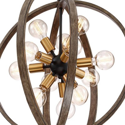 Stedman Brass and Wood Grain Sputnik Chandelier