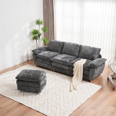 TiramisuBest Modern Deep 3-Seat Sofa Couch with Ottoman, Modular Sectional Sofa with Storage, Sideboard Buffet Style Design for Living Room