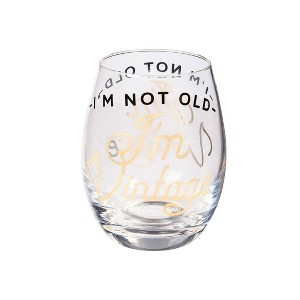 Evergreen Stemless Wine Glass w/box, 17 OZ., I'm not old I'm Vintage - 1 of 4