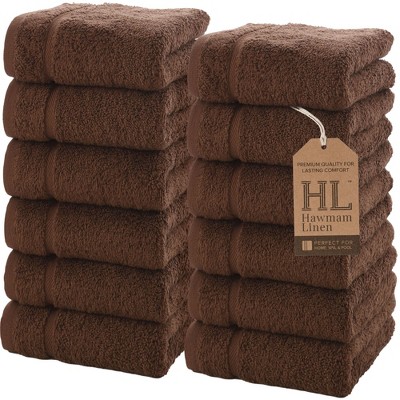 Hawmam Linen Luxury Cotton Washcloths 13x13 Inch - Large Hotel Spa Bathroom Face Towel | 12 Pack |