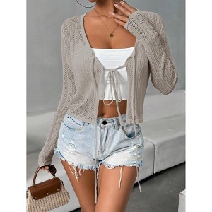 Women's Cute Handmade Cardigan Summer Little Sweater Lightweight Top with Small Flowers Pattern - 1 of 4