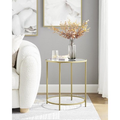 Gold Round Glass Top Side Table with Metal Frame