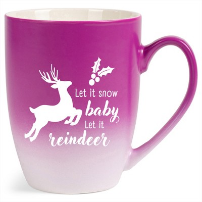 Elanze Designs Let It Snow Baby Let It Reindeer Two Toned Ombre Matte Pink and White 12 ounce Ceramic Stoneware Coffee Cup Mug