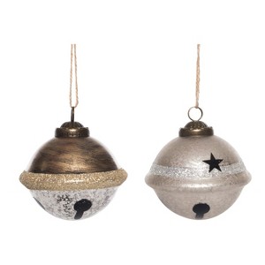 Transpac Glass Bronze and Silver Bell Ornaments Set of 2 for Christmas Tree Indoor Decoration Holiday Charm - 1 of 1