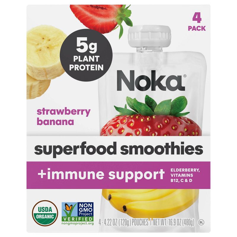 Noka Superfood Smoothies Strawberry Banana + Immune Support - 16.9oz/4pk, 1 of 13