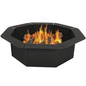 Sunnydaze Outdoor Heavy-Duty Steel Portable Above Ground or In-Ground Octagon Fire Pit Liner Ring - 38" - Black - 1 of 4